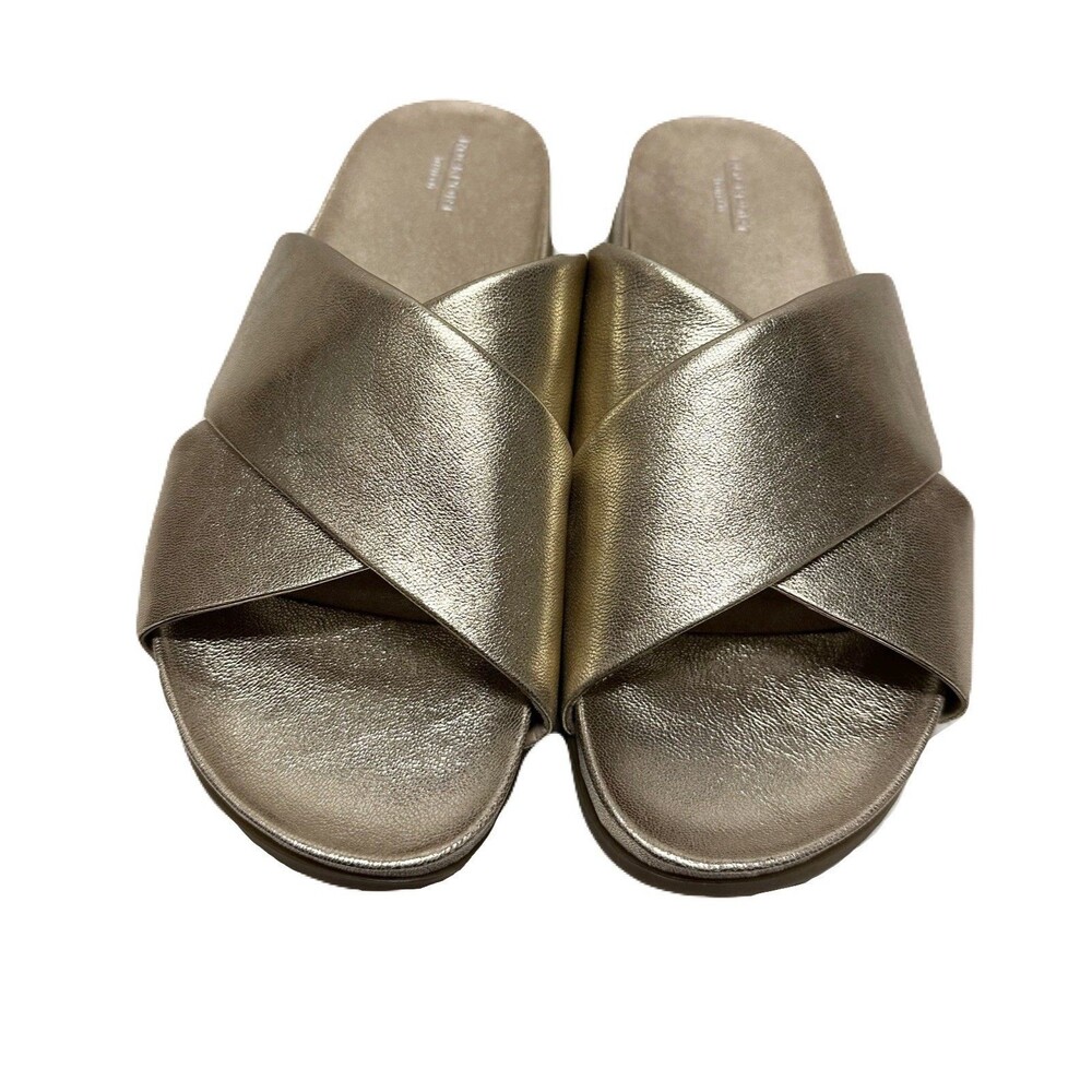 NEW Rockport Womens Size 10 Gold Leather Leia Crisscross Flat Footbed Sandals - Picture 3 of 9